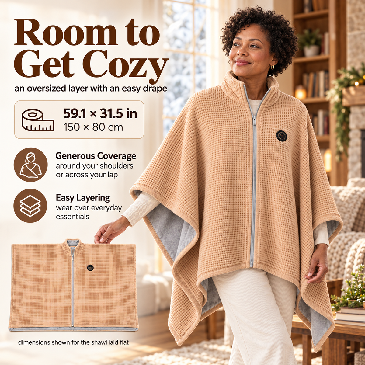 🔥 CozyHeat Wearable Heated Blanket – 3 Heat Levels for Winter Comfort