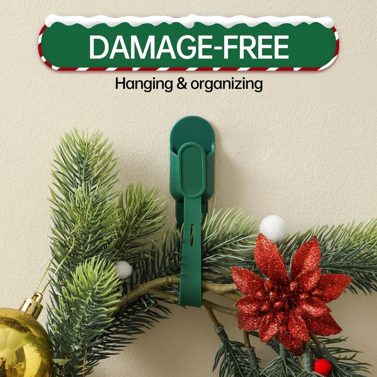 🎄🎁 Silicone Christmas Wreath Ties & Damage-Free Hanging Hooks ✨