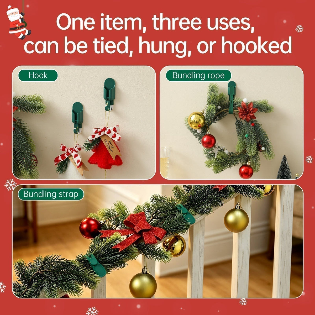 🎄🎁 Silicone Christmas Wreath Ties & Damage-Free Hanging Hooks ✨