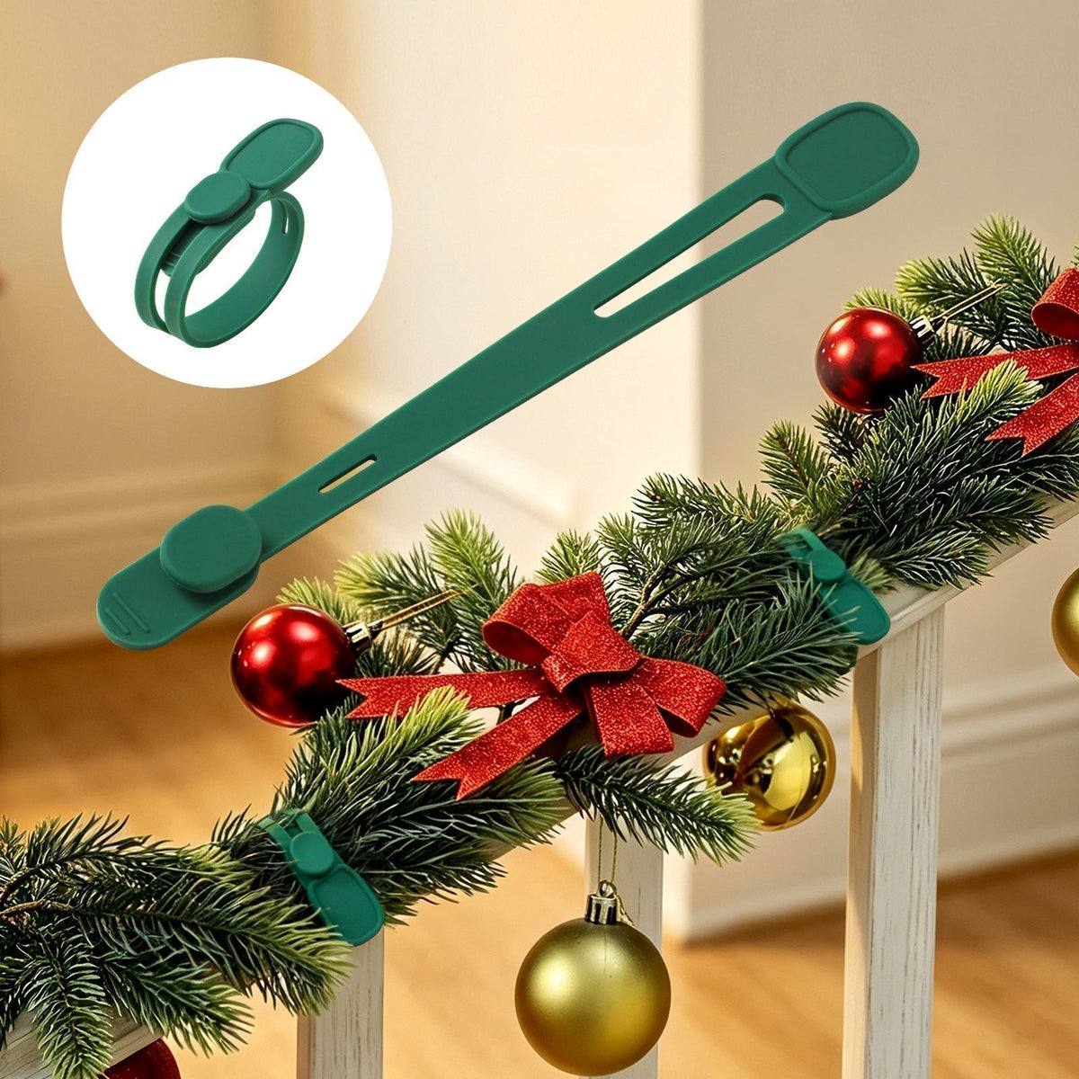 🎄🎁 Silicone Christmas Wreath Ties & Damage-Free Hanging Hooks ✨